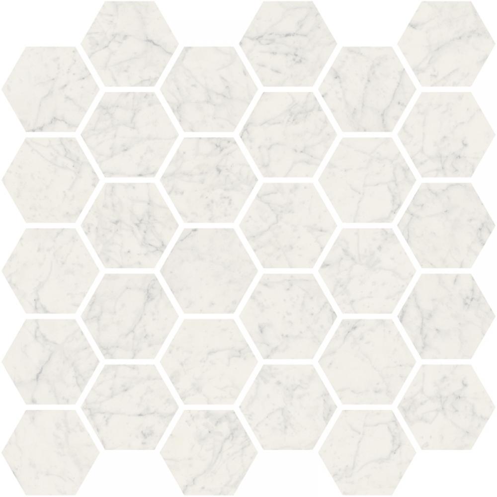 hexagon mintas kis feher erezetes marvany mintas csempe modern fiatalos elegans luxus lakas furdoszoba konyha lameridiana lakberendezes.jpg